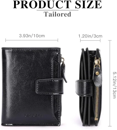 Miniatura 3 de FALAN MULE - Cartera de cuero auténtico para mujer, pequeña plegable , compacta, con interferencia de radiofrecuencia (RFID)