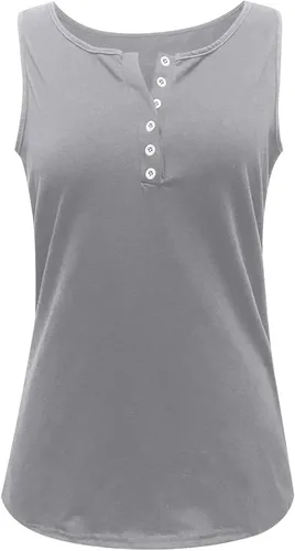 Miniatura 3 de Camiseta sin mangas para mujer, cuello en V, camiseta de verano, casual, color sólido, camiseta y blusa de uso exterior, holgada, con botones