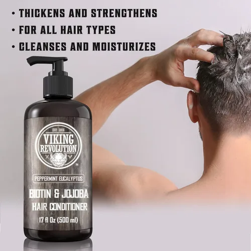Miniatura 4 de Viking Revolution Biotin - Acondicionador de eucalipto y menta para hombre, con aceite de jojoba y aceite de menta, acondicionador para cabello