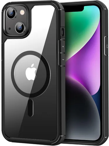 Miniatura 14 de TENDLIN Funda magnética compatible con iPhone 14 Pro [compatible con MagSafe] funda protectora suave transparente de parte trasera dura (morado)
