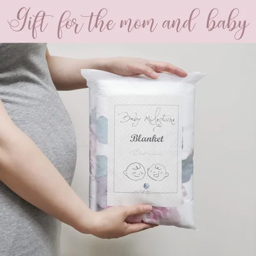 Miniatura 3 de Manta mensual de hitos para bebé niña, manta de edad recién nacida, accesorio para fotos con tabla de crecimiento, rosa floral rosa, corona