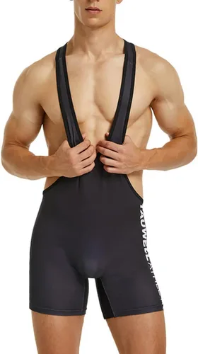 Miniatura 4 de Enterizo deportivo sin mangas para hombre de lucha libre activa, para partidarios atléticos, ajustado, leotardo 05-negro