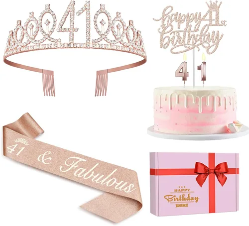 Miniatura 13 de Decoraciones de cumpleaños de 24 años para mujeres, incluyendo banda de cumpleaños, tiara/corona, velas numéricas y decoración de pastel, regalos