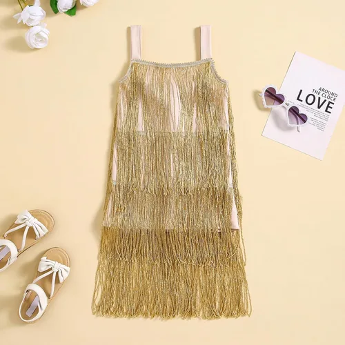 Miniatura 2 de Vestido de lentejuelas para niños, vestido sin mangas con borlas brillantes, vestido de baile latino para fiesta, vestido de baile latino, 1-6T