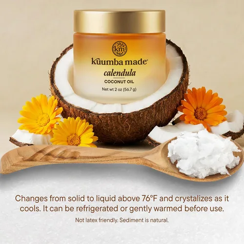 Miniatura 6 de Kuumba Made Aceite de coco de caléndula con infusión botánica, hidratante diario orgánico para piel y mascarilla nutritiva para el cabello, 2 onzas