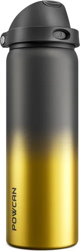 Miniatura 32 de POWCAN - Botella de agua aislada, 24 oz, tapa 2 en 1, boquilla de botón, popote abatible, a prueba de fugas, acero inoxidable, para portavasos
