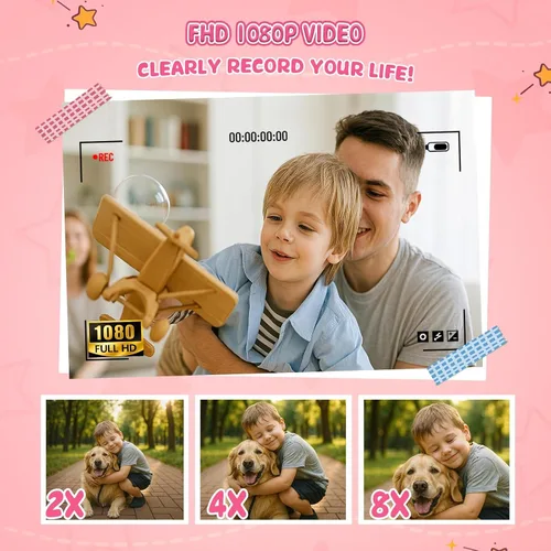 Miniatura 2 de Cámara digital para niños FHD 1080P Cámara digital para niños con tarjeta de 32 GB, pantalla abatible de 2 pulgadas de 180 ° con soporte para cámara