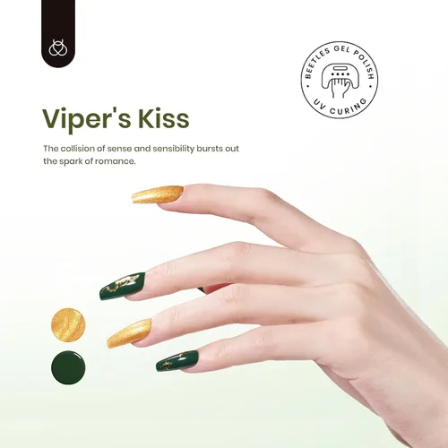 Miniatura 4 de Beetles Esmalte de uñas en gel de 6 colores, diseño de serpiente en verde oscuro, blanco, negro, dorado, esmalte de uñas en gel de invierno
