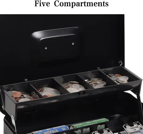 Miniatura 4 de Caja de efectivo con bandeja de dinero y cerradura de llave, caja de seguridad para ahorrar dinero en efectivo, organizador de dinero, cajón