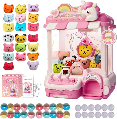 Miniatura 10 de Capybara - Máquina de garras para niños, con juguetes de peluche y cápsulas, 3 controles estilo moneda, luces y música, regalo para edades de 3 años