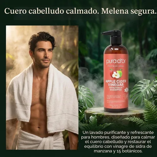 Miniatura 6 de PURA D'OR Champú Thin2Thick de vinagre de sidra de manzana, biotina, aceite de ricino para reducir el encrespamiento, puntas abiertas, aclarar