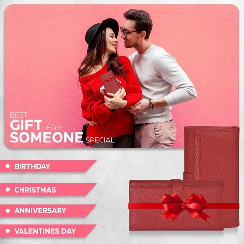 Miniatura 7 de Cartera de piel auténtica para mujer con bloqueo RFID, tarjetero triple para mujer, con ventana de identificación