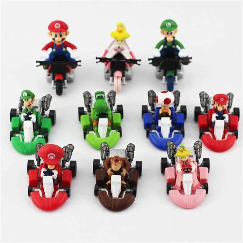 Miniatura 2 de HUAWELL Supe Mari Bs Kart - Coches de tracción para motocicleta, Luigi Yoshi Toad Princess Peach Donkey Kong de 2.5 pulgadas para niños + regalo