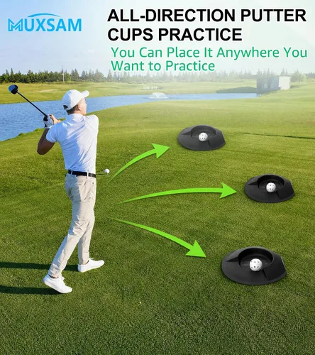 Miniatura 5 de MUXSAM 6 tazas de putter en todas las direcciones para practicar golf color negro, copa de entrenamiento de golf, agujero de práctica de golf, ayuda