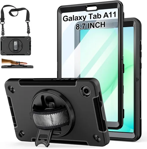 Miniatura 17 de Funda para Galaxy Tab Active 5 Pro 2025/4 Pro 2022/2019 de 10.1 Pulgadas: TPU con Soporte - Protector de Pantalla - Correa de Mano - Correa de Negro