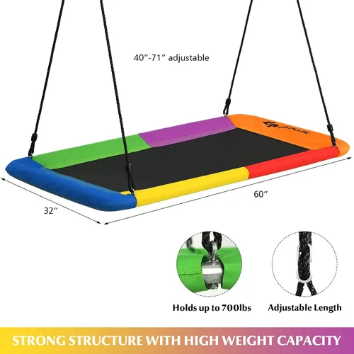 Miniatura 3 de Goplus Columpio de árbol de plataforma gigante de 60 pulgadas para niños y adultos, columpio rectangular ajustable para interiores y exteriores