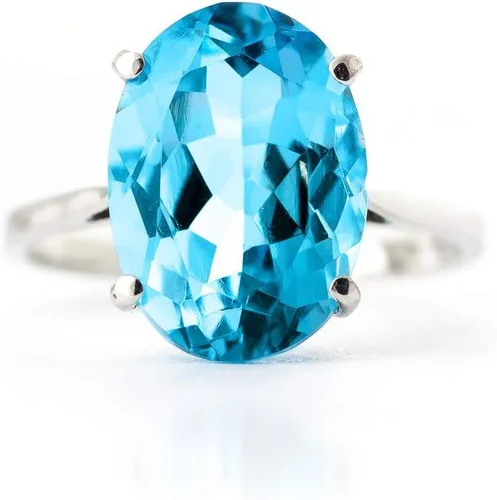 Miniatura 4 de Galaxy Gold GG Anillo de oro blanco sólido de 8 quilates de 14 quilates con topacio azul ovalado natural