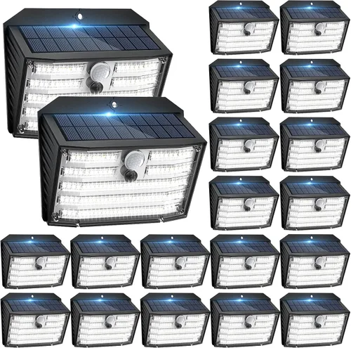 Miniatura 20 de CLAONER Luces solares para exteriores [126 LED], luces inalámbricas con sensor de movimiento, luces de seguridad impermeables IP65, 3 modos, ángulo