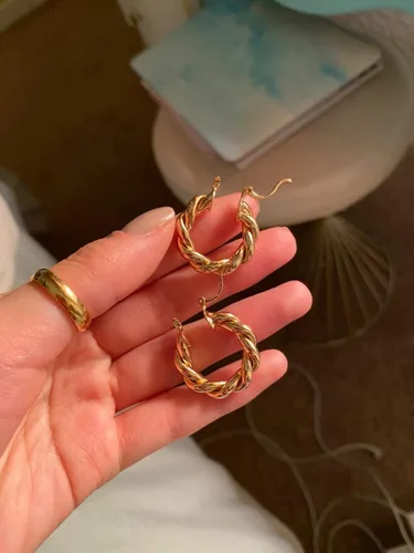 Miniatura 4 de Gold Hoop Earrings for Women Girls,14K Gold Plated Sterling Silver Hoop Earrings, Lightweight and Hypoallergenic Earrings for Gift