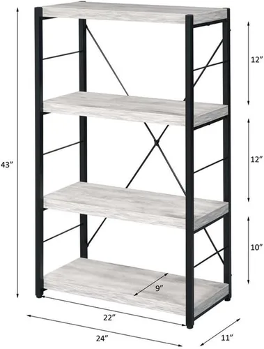 Miniatura 3 de Acme Jurgen - Estantería rectangular con 4 estantes de madera, color blanco antiguo y negro