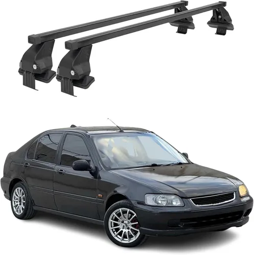 Miniatura 10 de Barras transversales de techo OMAC para Honda Civic Hatchback 1996-2000, con cierre, 49.9 kg, aluminio, negro, 2 piezas, se ajusta a portaequipajes