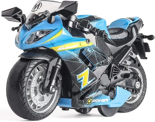 Motocicleta de juguete - Vehículo de juguete tirador con sonido y luz, motocicletas de juguete para niños, juguetes para niños de 3 a 9 años (Azul)