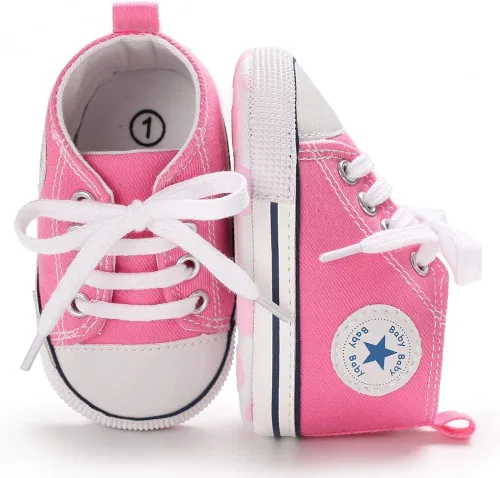 Miniatura 5 de KIDSUN - Zapatos deportivos unisex de caña alta para bebés mezclilla de lona suela antideslizante suaves para los primeros pasos
