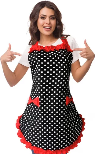 Miniatura 9 de Violet Mist Lindos delantales negros para mujeres con bolsillos, delantales vintage retro elegantes para niñas con lazo, vestido sexy de los años