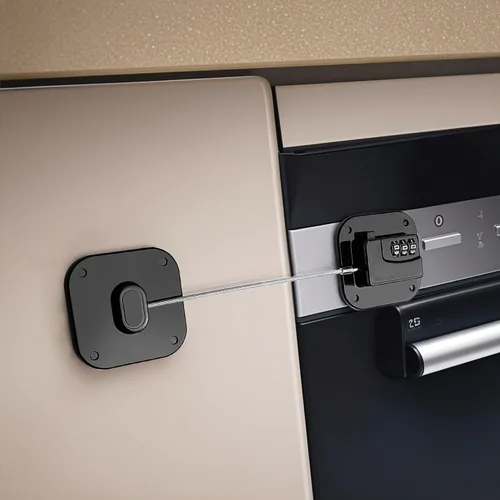 Miniatura 5 de Cerradura de refrigerador, cerradura de combinación resistente para congelador y armarios, fácil de instalar, no necesita llaves, pestillo de Negro