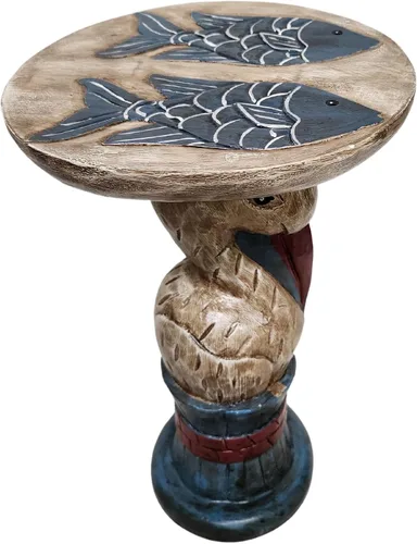 Miniatura 2 de WorldBazzar Escultura de madera tallada a mano del soporte de la planta del soporte de la planta de los pescados del pelí