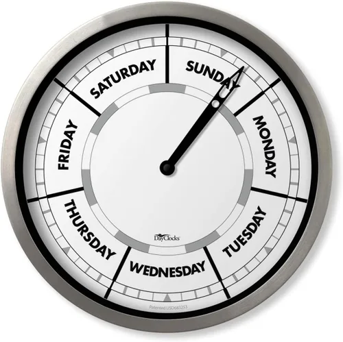Miniatura 5 de Reloj del día de la semana con marco de aluminio – Reloj de pared con calendario – Regalo de jubilación ideal para hombres y mujeres – 10 pulgadas