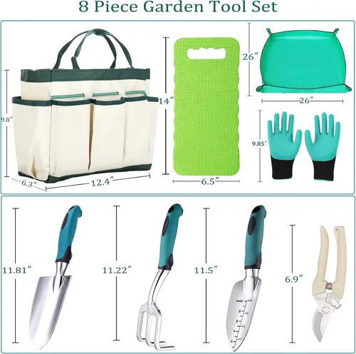 Miniatura 4 de Juego de 8 herramientas de jardinería resistentes con bolsa de mano, herramientas manuales de jardinería de aluminio a prueba de óxido con agarres