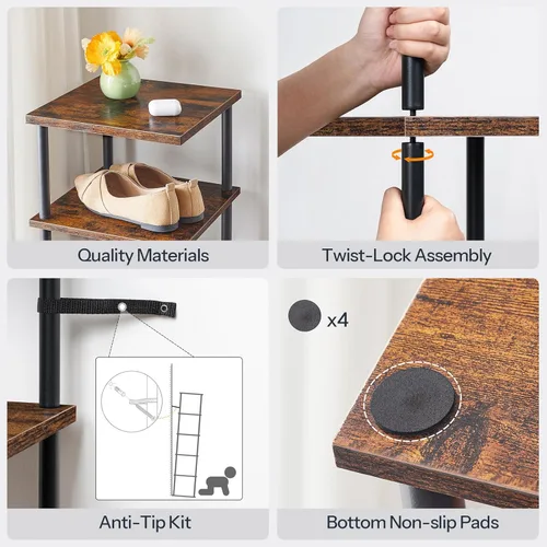 Miniatura 6 de HOOBRO Zapatero vertical, estante estrecho de 6 niveles, organizador de almacenamiento de zapatos para espacios pequeños, 11 pulgadas de largo x 11