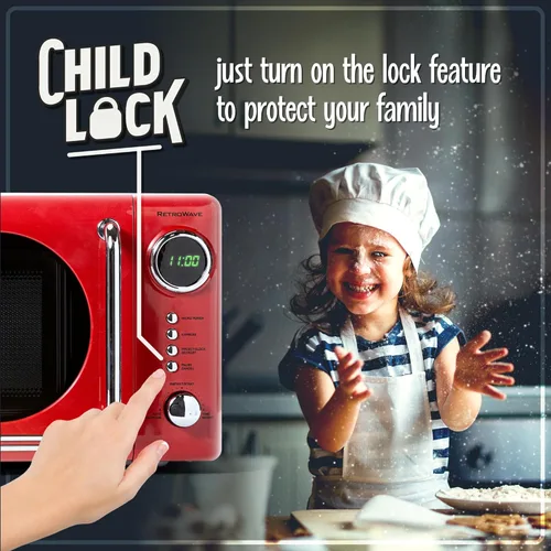 Miniatura 4 de Nostalgia Horno microondas retro compacto para encimera, 0.7 pies cúbicos, 700 vatios con pantalla digital LED, bloqueo para niños, interior fácil
