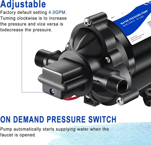 Miniatura 5 de Bomba de presión de agua de 110 V 50 PSI, bomba de agua de diafragma autocebante con interruptor de presión para RV, sistema doméstico y riego