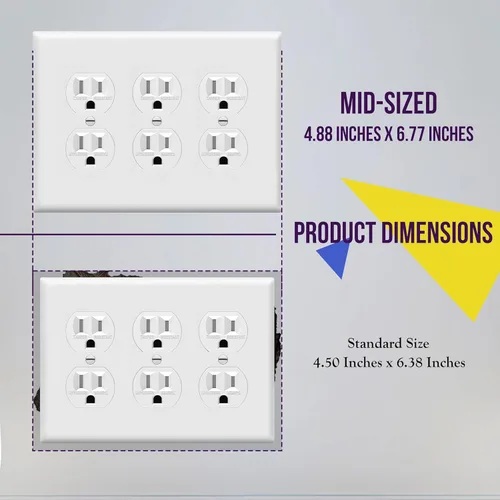 Miniatura 2 de ENERLITES - Placa decorativa de pared para toma de corriente dúplex, acabado brillante, tamaño intermedio, 3 bandas, 4.88 x 6.77 pulgadas, Blanco