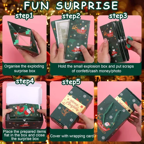 Miniatura 4 de Caja de regalo explosiva sorpresa de Navidad de BABORUI para dinero, caja de regalo explosiva de Navidad con confeti, caja sorpresa desplegable