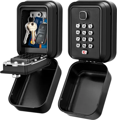 HUANLANG Caja de seguridad para llaves con código, cajas de llaves impermeables para montaje en pared, 12 dígitos, teclado para llaves de casa,