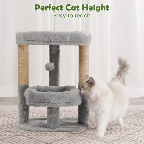 Miniatura 4 de Torre de árbol para gatos de 2 niveles con camas elevadas para gatos y postes rascadores Compact indoor cat tower for small to medium cats, with