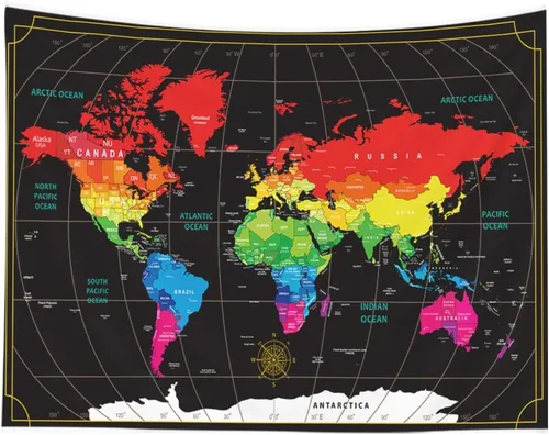 Miniatura 11 de CAPSCEOLL Tapiz de mapa del mundo para colgar en la pared, tapiz blanco y negro para decoración del hogar, 40 x 30 pulgadas, mapa para habitación
