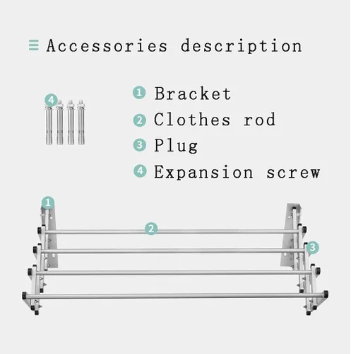 Miniatura 6 de Estantes de secado de ropa para colgar en la pared, ganchos retráctiles plegables para barra de toalla de baño, 4 barras de secado (31.5 in)