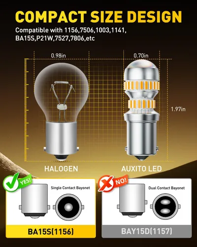 Miniatura 6 de AUXITO 1156 - Focos LED amarillo ámbar 400% súper brillante 7506 BA15S P21W con proyector para focos LED de señal de giro delantero trasero, foco
