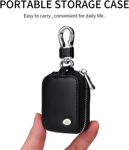 Miniatura 2 de Funda portátil de piel sintética para auriculares compatible con Airpods 4 con llavero de bolsillo de malla, bolsa de almacenamiento de auriculares