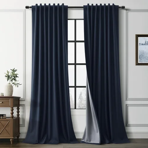 Miniatura 47 de Guken Cortinas opacas de lino, 2 paneles rústicos, elegantes, 100% opacas, con aislamiento térmico, banda de ganchos y trabilla trasera, 52 x 84