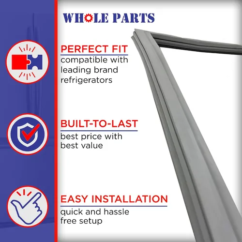 Miniatura 7 de Sello de puerta de refrigerador gris Whole Parts mejorado (tira magnética en el interior) – Parte # W10571967 – Compatible con modelos seleccionados