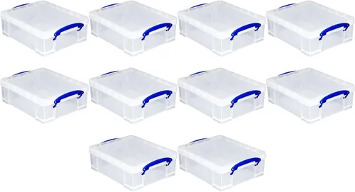 Miniatura 4 de Really Useful Box Contenedor de almacenamiento apilable de plástico de 8.1 litros con tapa a presión y asas de bloqueo de clip integradas