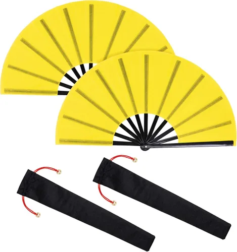 Miniatura 15 de Nydotd Paquete de 2 ventiladores plegables de mano grandes para fanáticos rave, tela de nailon plegable con funda de soporte para hombres y mujeres