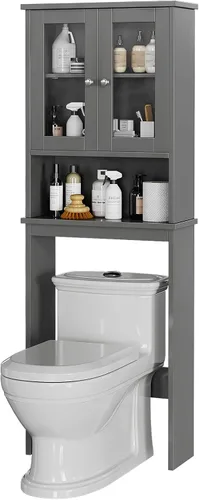 Miniatura 7 de Gabinete de almacenamiento sobre el inodoro, armario de almacenamiento de baño sobre el inodoro, ahorro de espacio con 2 puertas de vidrio templado