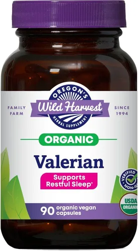 Oregon's Wild Harvest, Valeriana orgánica certificada, ayuda a base de hierbas, 900 mg, 90 unidades