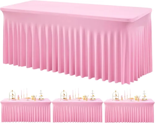 Miniatura 13 de Outpain - 4 paquetes de mantel de elastano de 6 pies para mesas plegables estándar - Mantel de mesa rosa bebé, protector de mesa para fiesta, boda